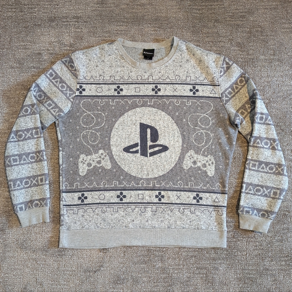 Ripple Junction Sony PlayStation Gray Christmas Pullover Fleece Sweatshirt - XL